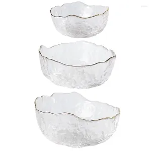 Plates R2JC 1/3pcs Irregular Gold Inlay Glass Salad Bowl Fruit Rice Serving Bowls Storage Container Lunch Bento Box