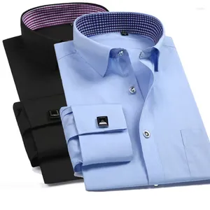 Herrklänningskjortor fransk manschettskjorta 2023 Vit långärmad formella affärsknappar manlig regelbundet passar manschettknappar m-6xl