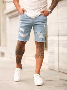 Men's Jeans Summer Ripped Shorts Jeans Men Hip-Hop Denim Pants Stretch Light blue Fashion Design Slim Straight Short Jeans HombreL231208