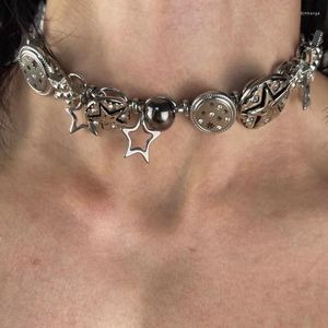 Choker koreansk punkstjärna halsband utsökt retro vintage knapp krage kedja liten och fashionabla överdrivna halschain gotiska y2k