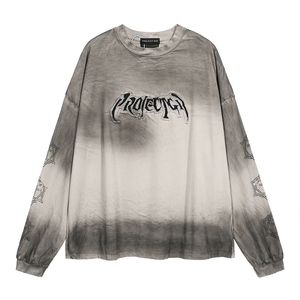 23FW Корея Heavy Made Dirty Washing Vintage Tee Plus Size Мужская дизайнерская футболка с буквенной вышивкой Уличный скейтборд Повседневная хлопковая футболка с длинным рукавом Премиум-качество