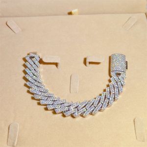 Passera diamanttestare helt isat fast anpassat lås 15mm Moissanite Custom Cuban Armband Chain