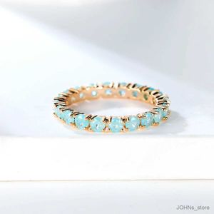Bröllopsringar Fashion Single Row Stone Blue Green Pink Ice Flower Zircon Stacking Engagement Rings for Women Gold Color Round Wedding Bands R231208