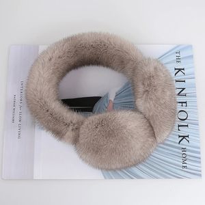 Kulak Muffs Lüks Kadınlar Kış Sıcak Gerçek Mink Kürklü Kürkler Kızlar Kulak Muffs Mufle Earflap Kapağı Açık Soğuk Koruma 231208