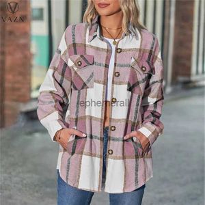 Women's Blouses Shirts VAZN 2022 INS High-end Patchwork Plaid Young Sweet Joker Casual Free Chiffon Open Stitch Full Sleeve Women Nature Long Shirts YQ231208