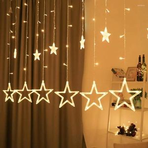 Strängar 12 stjärnor 138 LED Christmas Star Lights Curtain String Plug -in för sovrumsväggdekor med 8 lägen Vattentät hängande WI