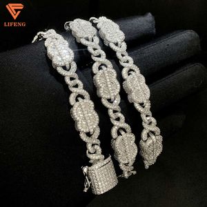 Nya ankomst mode smycken S925 Högkvalitativ 15 mm Iced ut VVS Moissanite Hiphop Dollar Cuban Chain Armband Halsbandsuppsättningar