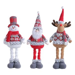 Weihnachtsspielzeugzubehör, Weihnachts-Rentier-Puppen, Thanksgiving-Schneemann-Figur, Plüschtier-Puppe, langes Bein, Weihnachtsmann, gefüllt, Teleskop-Ornament, stehend, 231208