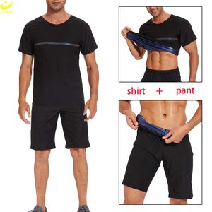 Men Sauna Suit Rapid Sweating Short Sleeve Sweat Top Shorts Weight Loss Tracksuit Body Shaper Fat Burner Sportwear Gym
