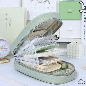 Portable Pen Box PU Pencil Case Large Capacity Bag Multi-layer Pouch Stationery Storage School Supplies