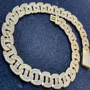 Biżuteria hip -hopowa 18 mm szerokość bagietki i okrągłe VVS Moissanite 925 Silver Link lodowany mrożony łańcuch kubański