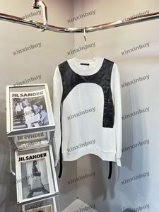 xinxinbuy Felpa con cappuccio da uomo firmata Lettera in rilievo Gilet in pelle manica lunga donna blu Nero bianco grigio XS-L