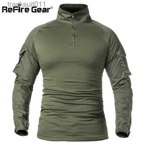 Mäns t-shirts Refire Gear Men Army Tactical T-shirt Swat Soldiers Militär Combat T-shirt Long SLE Camouflage Shirts Paintball T Shirts 5xl L231208