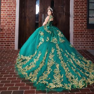 Sparkly Green Quinceanera Dresses 2024 XV Ball Gown Rose Gold Lace Applique Princess Sweet 16 Dress Birthday Party Vestido de 15