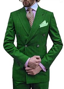Abiti da uomo Verde Abito da uomo formale da lavoro Tacca con risvolto Gentle doppio petto Smoking Groomsmen per matrimonio/festa (pantaloni giacca)