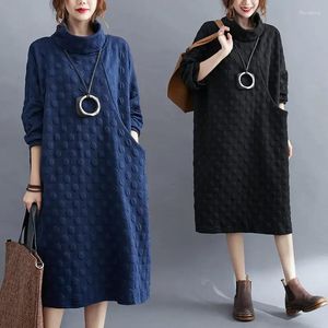 Casual Dresses Loose Oversize Women's Cotton Sweater Dress High Collar Autumn And Winter Polka Dot Long Sleeve Pullovers Tunic