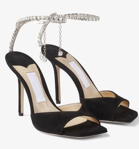 24S夏の高級ブランドSaeda Sandals Shoes Crystal Strappy High Heils Party Dress Lady Gladiator Sandalias Nude Black Eu35-44