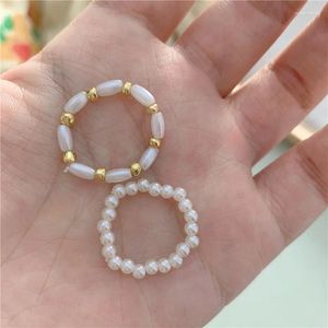 Cluster Rings White Pearl Beaded Ring Simple Vintage Finger Stack Women's Party Fashion Custom Elegant Gift Jewelry For Friends Wholesale