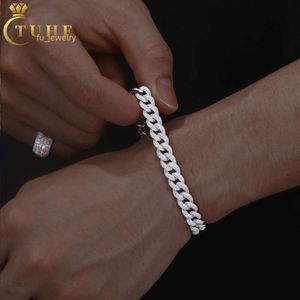 Passera diamanttestare Mens Hip Hop 8mm 925 Sterling Silver Micro Paled 2 Rows VVS Moissanite Iced Out Cuban Link Chain Armband