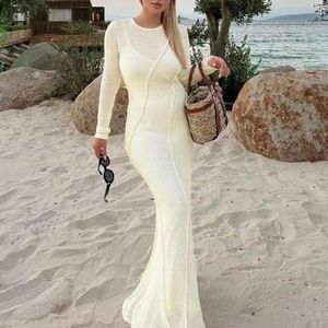 Casual klänningar hirigin kvinnor långärmad klänning utskärning stickad jacquard bodycon party maxi för strandklubb streetwear vestido feminino