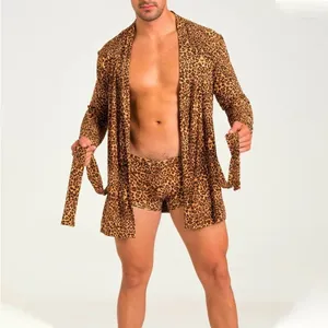 Masculino sleepwear 2023 confortável homewear robes solto leopardo impressão all-match longo slve cardigan S-5XL