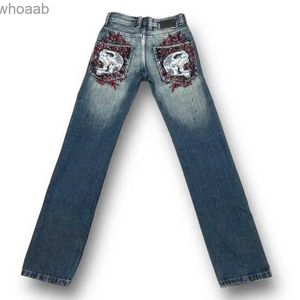 Jeans masculinos y2k harajuku gótico cintura alta calças largas hip hop crânio gráfico bordado azul vintage baggy punk estilo jeans homens mulheres yq231208