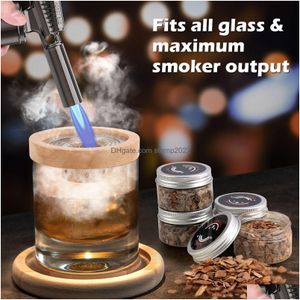 Bar Tools Cocktail Smoker Set Wood Smoked Wood Hood Whisky Smoking Chips Box Cocktails Infuser Kit Kitchen Accessories 230829 Dro Dhary