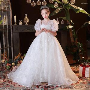 Girl Dresses Floor-length Tail Princess Gown Teenage Girls Evening Formal Party Dress White Ceremony Communion Flower Tutu Long