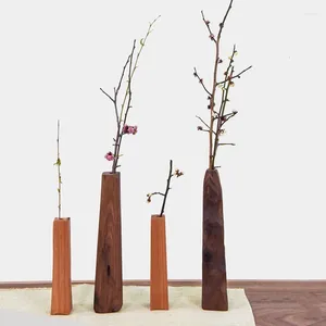 Vasen, Retro-Zen-Wohnzimmer, Massivholz, getrocknete Blumenvase, Tischdekoration, handgefertigtes Holzhandwerk