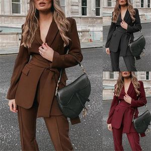 Kvinnors tvåbitar byxor kvinna elegant elegant set 2 stycken blazer med byxdräkter kontor damer chic formella kläder företag kit våren overall mujer 231207