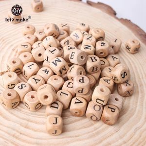 Teethers Toys Let's Make Wholesale 200pcs 12mm Square Shape Beech Wood Letter Beads Crib Toy Teething DIY Jewelry Beads Baby Teether 231208