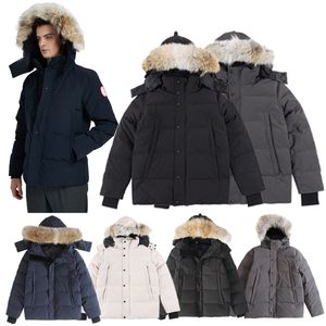 En Kalite Kanada G29 Wyndham Parka Moda Mens Coat Wolf Gerçek Kürk Kadınlar Aşağı Ceket Füzyon Fit Out Gare Çiftleri Katlar Tasarımcı Giyim Parka Rozet Boyutu S-XXL