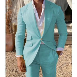 Abiti da uomo Turchese Uomo Intaglio Risvolto Monopetto Prom Suit Blazer Giacca Smoking Trajes De Hombre 2 Pezzi Cappotto Mutanda