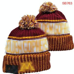 Herrmössor NCAA Alabama Hats Alla 32 lag stickade manschetterade rödbrun Minnesota Golden Gophers Beanies randiga sidelinjen Warme USA College Sport Knit Hat Beanie