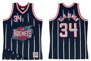 Maglia da basket Hakeem Olajuwon Houston''Rockets''retro blu rosso Mitchell Ness Uomo S-XXL Maglia sportiva da città