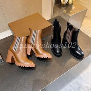 Designerskie buty w paski vintage sprawdź zamszowe skórzane buty chelsea botki mody kostki brązowe grube obcasy zimowe botki na pięcie gruboziarniste