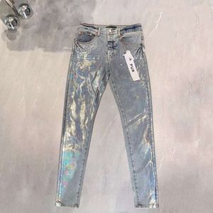 Mäns jeans lila designer kvinnor denim byxa orolig rippad cyklist jean smal fit motorcykel män kläder storlek 30-40