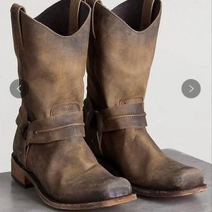 Stövlar retro cowboy stövlar kvinnor män mitten kalv utomhus stövlar vintage pu slip på skor vinter gladiator tossor unisex bruna långa stövlar 231207