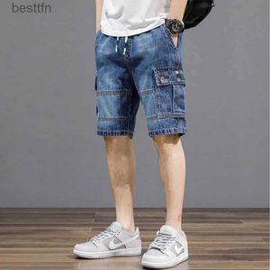 Men's 2023 Summer Gray Blue Denim Shorts for Men Cotton Knee-length Straight Casual Loose Thin Elastic Berda Jeans Short Pantl231208