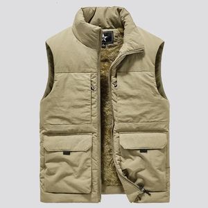 Men's Vests Winter Fashion Wool Workwear Vest Male Cotton Padded Coats Sleeveless Jackets Warm Multiple Pockets Waistcoats 231207