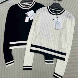 Mulheres malhas camisetas designer marca outono e inverno novo em torno do pescoço de malha de manga comprida camisa inferior clássico preto branco fino malhas versáteis para mulheres mulheres sk6z