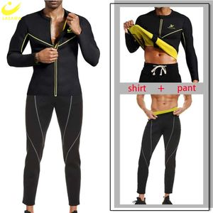 Mens Sauna Suit Sweat Jacket Pants Slimming Long Sleeve Top Neoprene Weight Loss Set Workout Fiess Sport Fat Burner