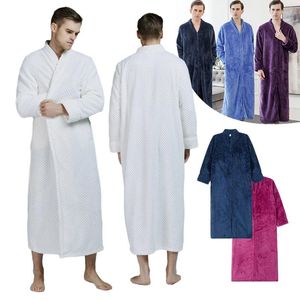 Men's Sleepwear Flannel Bathrobe For Men Long Thick Absorbent Terry Bath Robe Kimono Towel Solid Women Dressing Gown