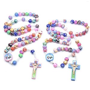 Pendant Necklaces Cute Children Colorf Polymer Clay Handmade Cross Rosary Necklace Prayer Beads Relin Christianity Jewelry Drop Delive Otnga