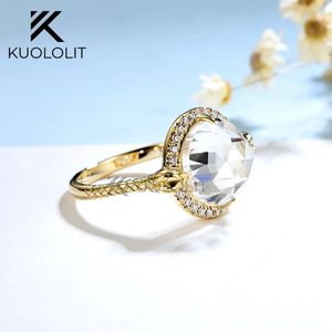 Anéis de casamento Kuololit 4CT Rose Cut Anel para Mulheres Sólido 18K 14K10K Ouro Amarelo Redondo 10mm D/VVS1 Anel de Cobra para Noivado Casamento 231208