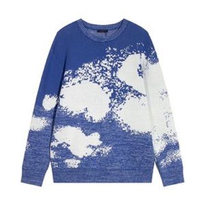 Suéter feminino designer suéter masculino gola redonda suéter de lã de cor mista azul céu branco padrão de nuvem masculino e feminino mesmo suéter tamanho asiático M-XXL