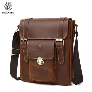 Evening Bags SCHLATUM Genuine Leather Crazy Horse Male Messenger Bags Vintage Brown Crossbody Bag Quality Fashion Shoulder Bag for Men 231207