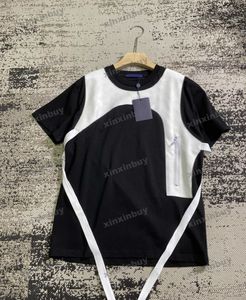 xinxinbuy Herren Designer T-Shirt Prägebuchstabe Lederweste Kurzarm Baumwolle Damen Schwarz Weiß Blau Grau Rot XS-3XL