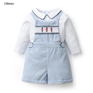 Kleidung Sets Frühling Herbst Hosenträger Hosen Volle Hülse Druck Hemd Strampler Set Baby Junge Mädchen Kleidung Pullover Stickerei 231207