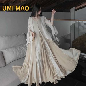 Urban Sexy Kleider UMI MAO Chinesischen Stil Lose er-lange Knöchel-länge Übergroßen Swing R Rand Nähte Literarische Schwere Arbeit Elegantes Kleid Frau L231208